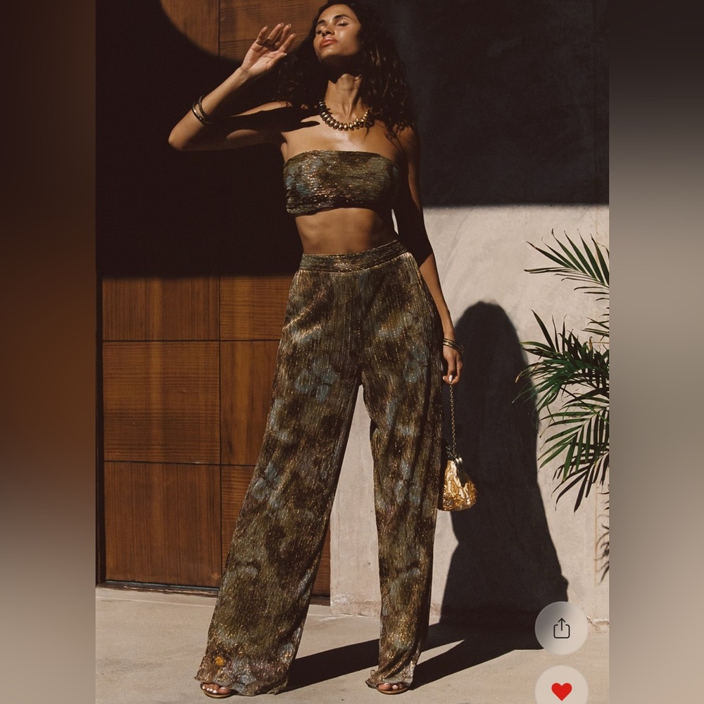 12th Tribe Olive Green & Brown Wide Leg Pants Set
